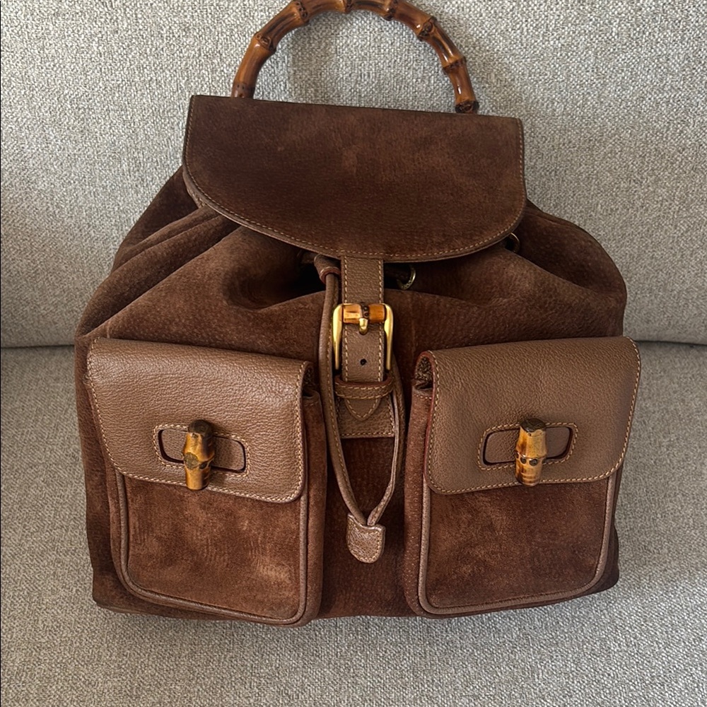 SOLD PRIVATELY - Gucci suede bamboo backpack (large version)